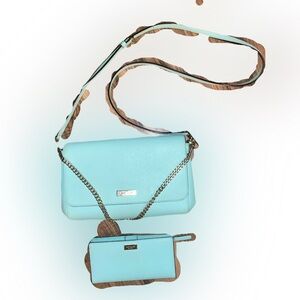 Kate Spade Turquoise Light Blue matching Crossbody bag and wallet